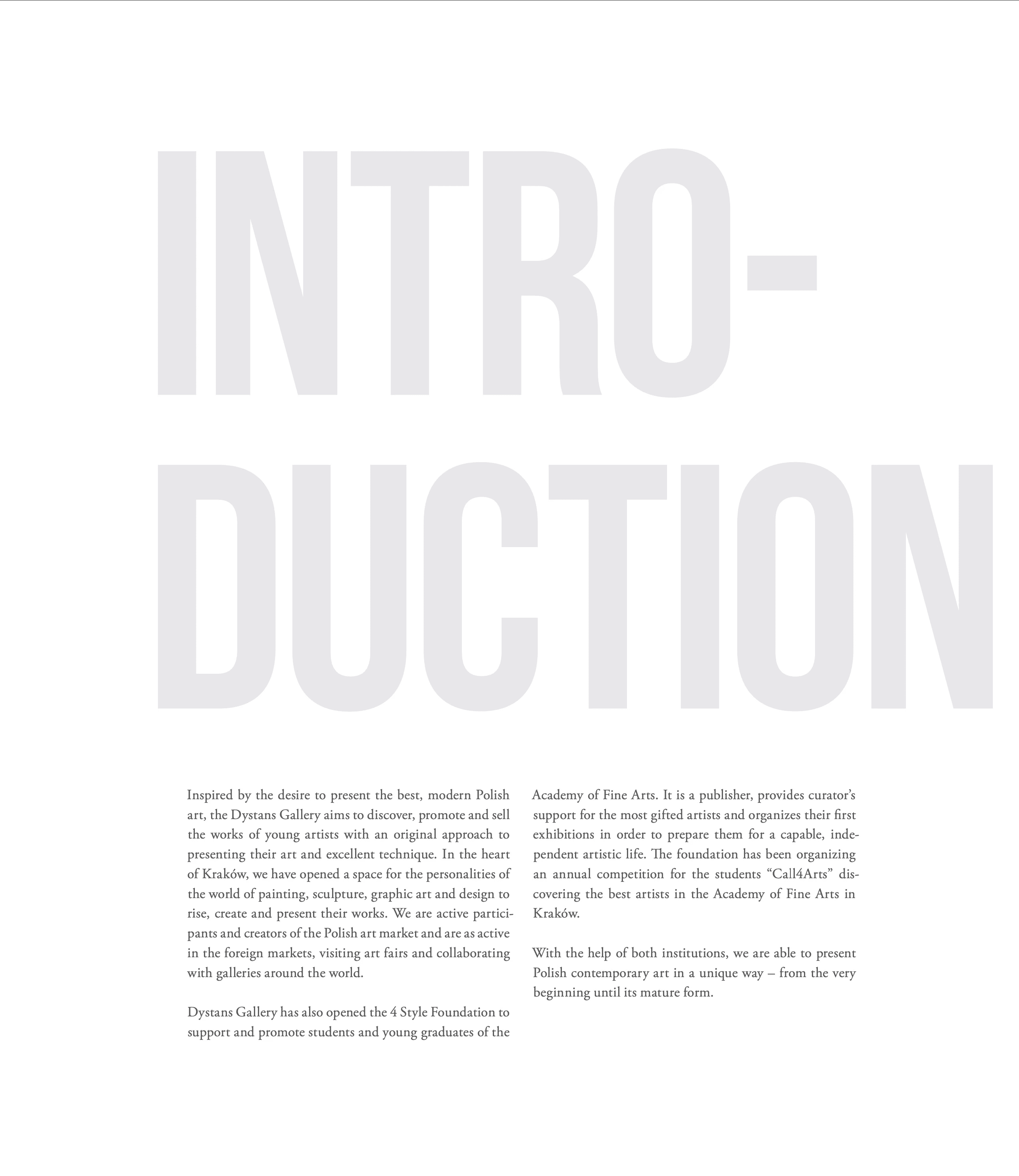 Catalogue introduction page set in large grey condensed type
