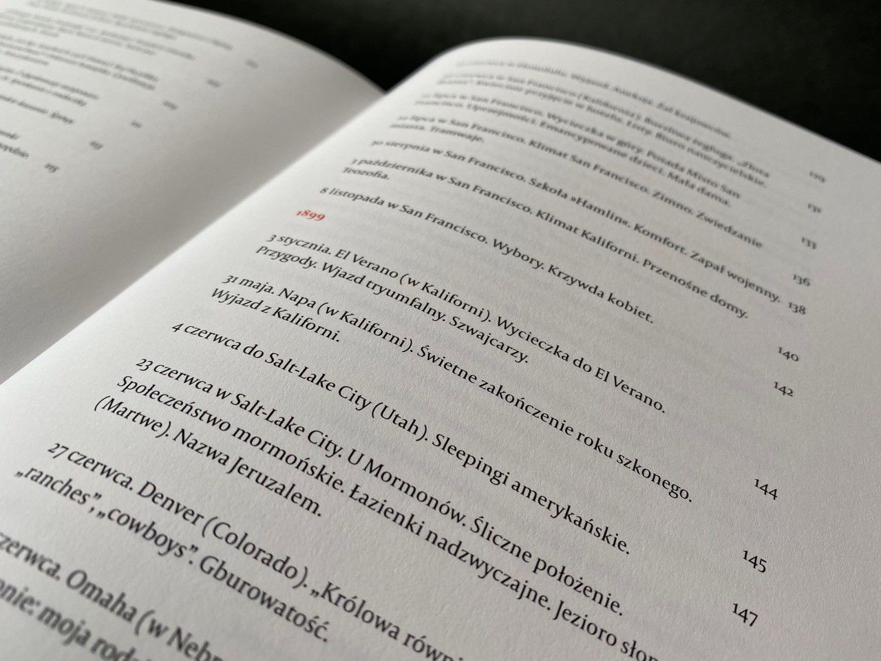 Close-up of an open page with dated diary entries