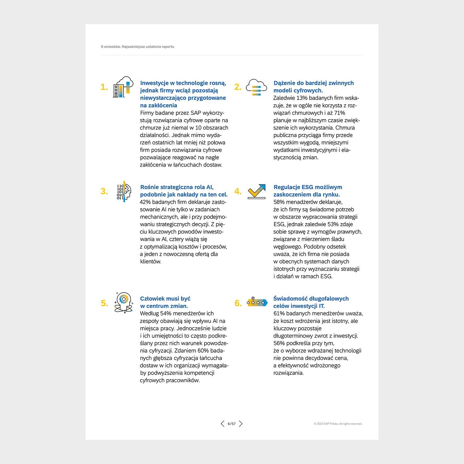 Report page with numbered recommendations and line icons