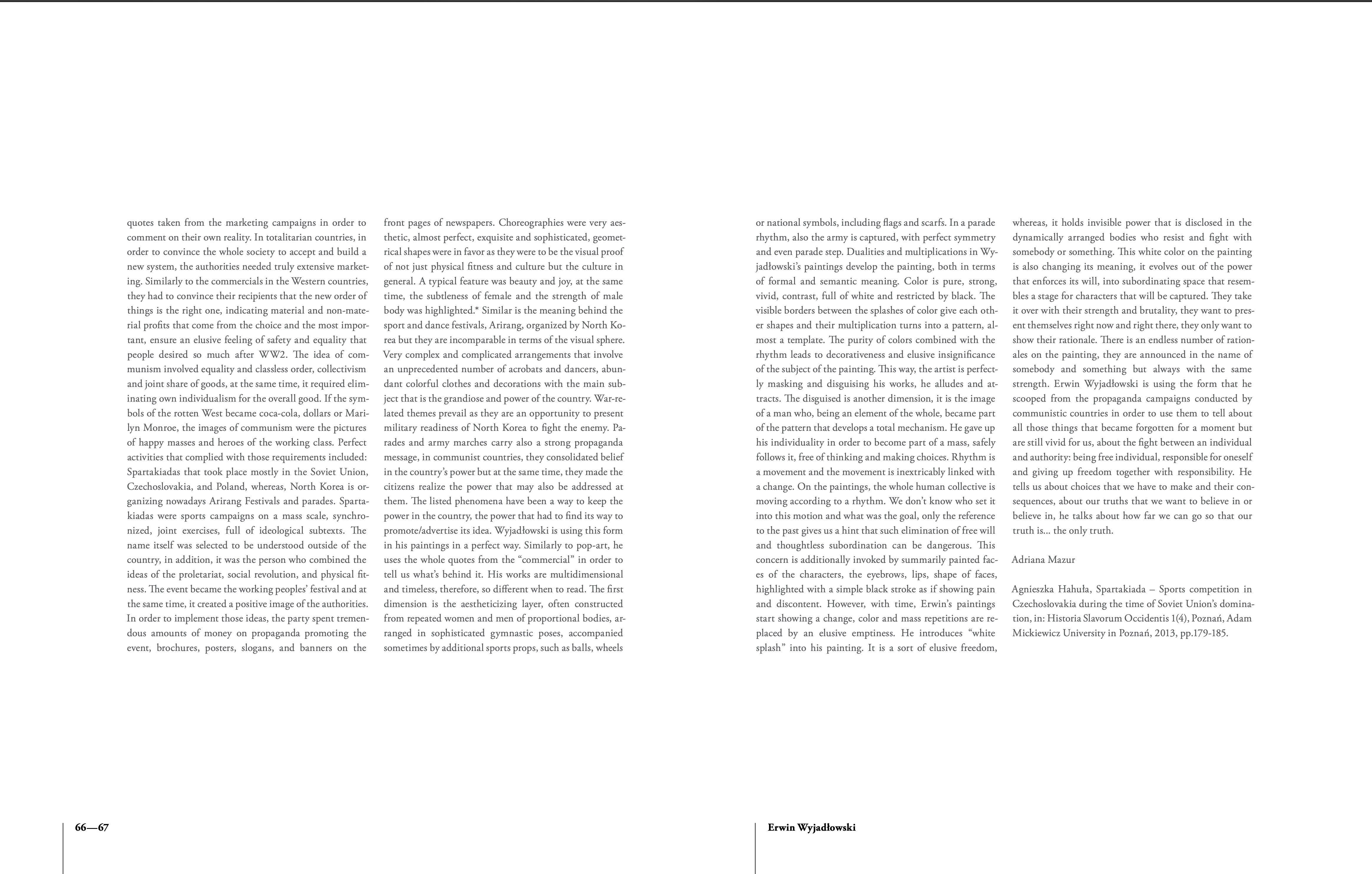 Text-only catalogue spread with essay columns